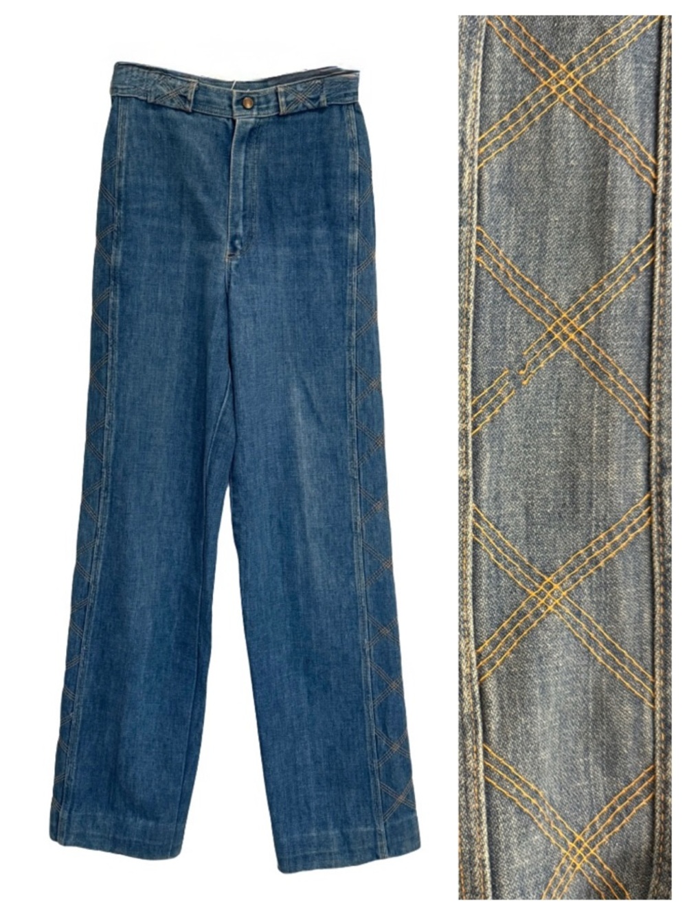 Vintage Wrangler Criss-Cross Side Stitch Wide Leg High-Rise Boho Jeans Size 25